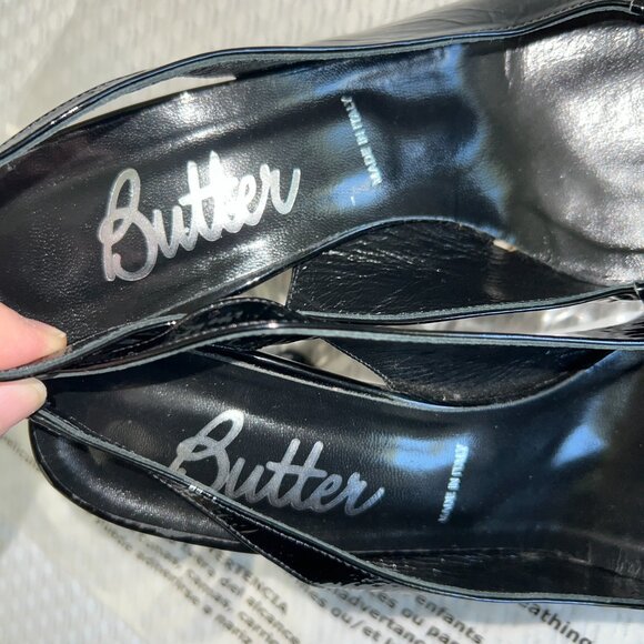 Butter Black Patent Leather Italian Leather Slingback Pump Pointed Toe Heels - Picture 9 of 10